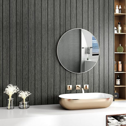Wallercity Black/Grey Wood 3D Wall Panels Peel and Stick Faux Wooden Slat Wall Paneling Flexible Wood Panel Self Adhesive Foam Slat Acoustic Panels for Interior Walls Bedroom Living Room 11.7"x118"