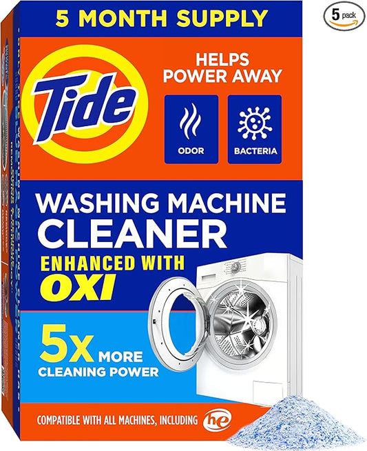 Washing Machine Cleaner by Tide, Washer Machine Cleaner with Oxi for Front and Top Loader Washer Machines, Deep Cleaning Residue & Odor Eliminator, 5 Month Supply (Packaging May Vary)