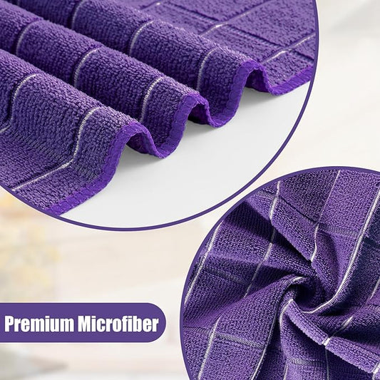 Homaxy Microfiber Kitchen Towels and Dishcloths Set, 20 Pack Soft and Absorbent Dish Hand Towels Bulk, 28 x 16 Inch & 12 x 12 Inch Quick Drying Rags for Washing Dishes, Purple