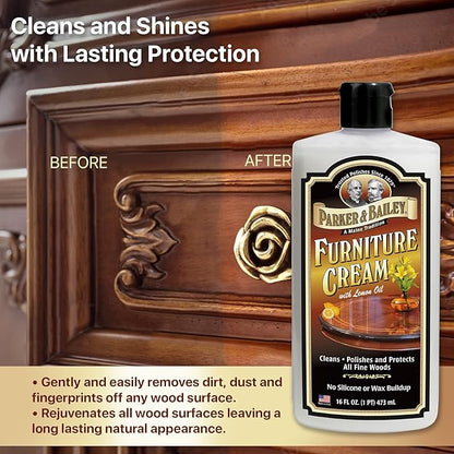 Parker & Bailey Furniture Cream, Floor & Furniture Cleaner, Quick Shine Restorer for Cabinets, Tables & Surfaces, 16 oz.