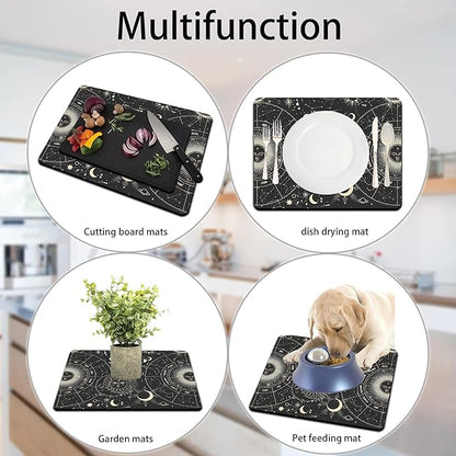 Dish Drying Mat for Multiple Usage. Super Absorbent, Easy clean, Quick dry, Cocina Accesorios for Kitchen Counter or Faucet Sink, Coffee bar, Refrigerator or Air fryer liners, 2 Pack sunmoon