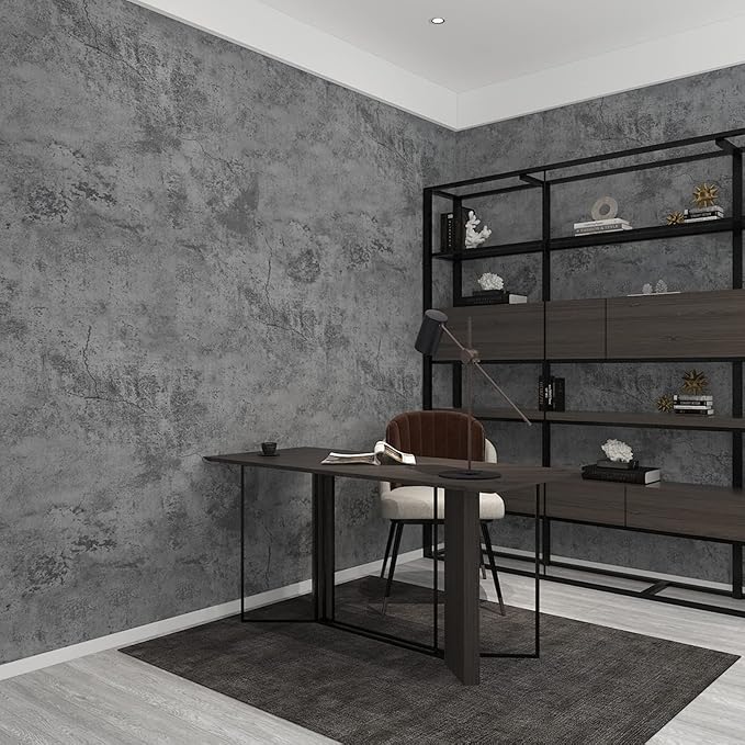 3yecao 16"×591" Large Size Extra Thick Grey Blue Concrete Wallpaper Peel and Stick Industrial Dark Blue Gray Cracked Concrete Contact Paper Vinyl Grey Cement Sticker for Bedroom Bathroom Gym Walls