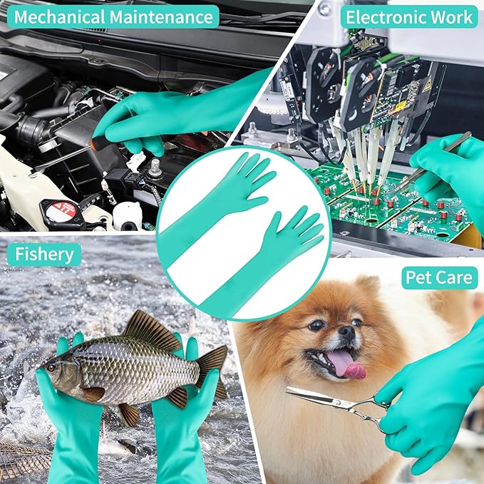 13 inch Nitrile Rubber Dishwashing Gloves 2 Pairs Waterproof, Reusable, Suitable Home Cleaning, Bathroom, Kitchen
