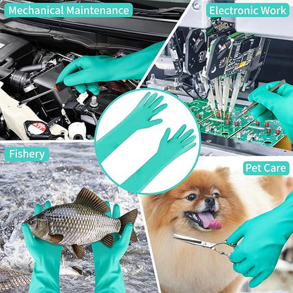 13 inch Nitrile Rubber Dishwashing Gloves 2 Pairs Waterproof, Reusable, Suitable Home Cleaning, Bathroom, Kitchen