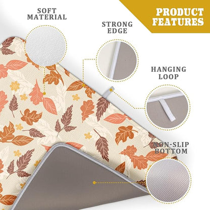 Fall Burnt Orange Leaf Dish Drying Mat 18 x 24 Inch With Absorbent Reversible Microfiber Autumn Thanksgiving Drying Mats Dish Drainer Mat Fast Dry For Kitchen Dining Room Decoration
