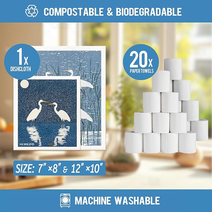 Morigins Swedish Kitchen Towel Set Reusable Kitchen Towel Set Absorbent Cellulose Sponge Cloth Biodegradable Ideal for Household Kitchen Cleaning 8-Piece Set