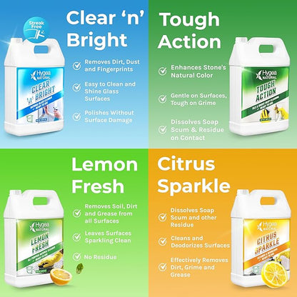 Hygea Natural Cleaning Starter Kit - 1 Gallon - Eco-Friendly Household Cleaners - Degreaser, All Purpose Cleaner, Glass Cleaner, & Tile and Grout Cleaner - Kids & Pet-Friendly (4 Pack)