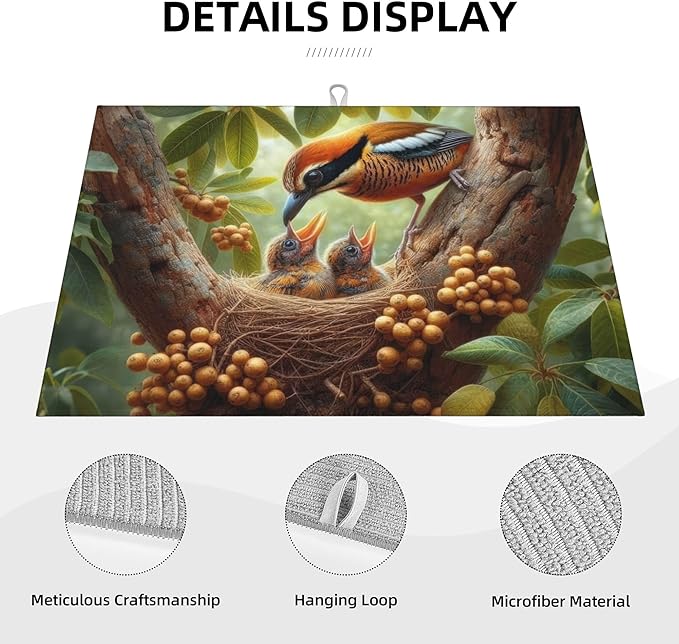 Bird Maternal Love Dish Drying Mats for Kitchen Counter, Absorbent Reversible Microfiber Dish Drying Pad, Multi-Use Large Drying Mat Coffee Bar Accessories 18"x24"