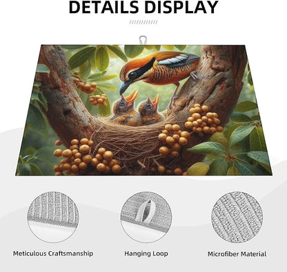 Bird Maternal Love Dish Drying Mats for Kitchen Counter, Absorbent Reversible Microfiber Dish Drying Pad, Multi-Use Large Drying Mat Coffee Bar Accessories 18"x24"