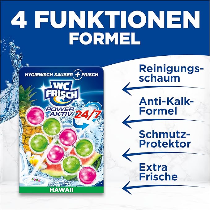 WC Frisch Kraft Active Fragrance Rinser Hawaii (2 x 50 g), Toilet Cleaner for Cleaning with Every Flush, Fragrance Stones for Long-Lasting Fresh Fragrance, + 50% Anti-limescale Effect