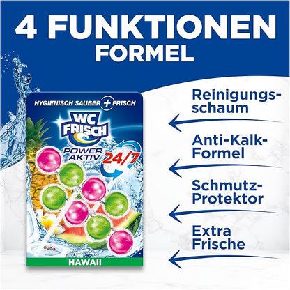 WC Frisch Kraft Active Fragrance Rinser Hawaii (2 x 50 g), Toilet Cleaner for Cleaning with Every Flush, Fragrance Stones for Long-Lasting Fresh Fragrance, + 50% Anti-limescale Effect