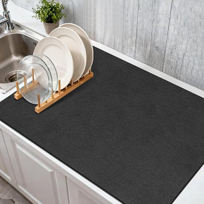 Findosom Dish Drying Mat, 16"x 24" Super Absorbent & Hide Stain Coffee Mat, Cuttable Drying Mat for Kitchen Counter, Coffee Bar Accessories, Under Dish Rack, Coffee Maker, Espresso Machine, Black-2