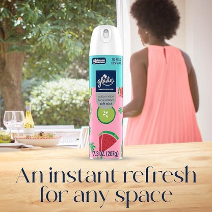 Glade Odor Fighting Soft Mist Air Freshener Room Spray, Watermelon & Cucumber, 7.3oz., 6 count