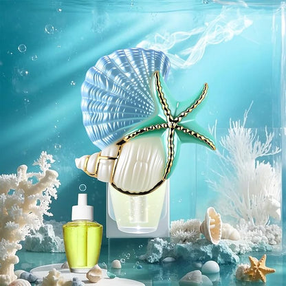 Hohean Wall Fragrance Plug in with Night Light Compatible with Bath & Body Works WallFlower Fragrance, Marine Style Essential Oil Diffuser Plug with Rotary Design (Shell Starfish Conch)