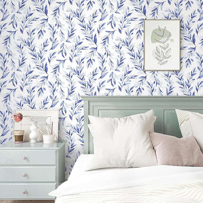 Livebor Leaf Peel and Stick Wallpaper Olive Leaf Contact Paper 17.7inch x 196.8inch Floral Leaves Wallpaper Peel and Stick Modern Farmhouse Wall Paper for Bedroom Neutral Self Adhesive Decorative
