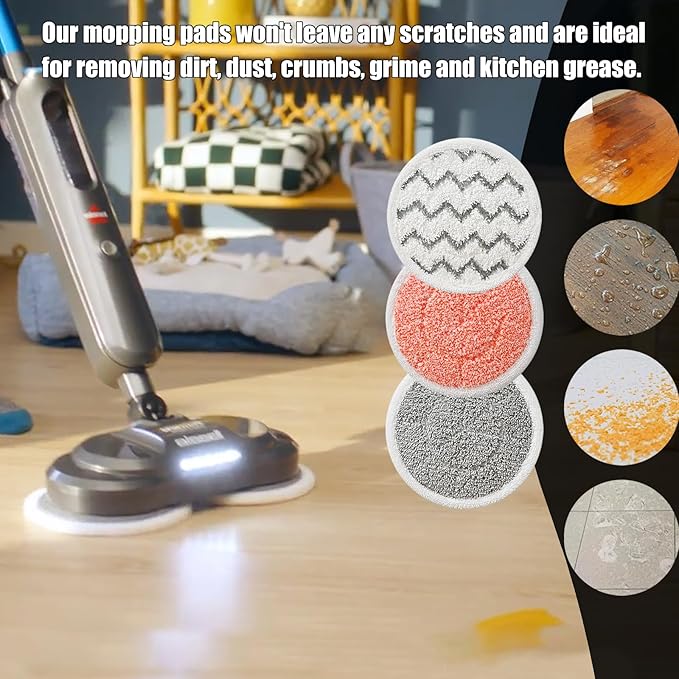 Rotating Mop Replacement Pads Compatible with Bissell Spin-Wave 3897A 3712C 3712W SmartSteam Scrubbing Steam Mop, Spinwave Mop Pads 12 Pack