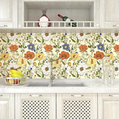 Yellow Floral Wallpaper Peel and Stick, Yellow/Orange Blooming Flowers Contact Paper, Botanical Wall Paper Self Adhesive Waterproof Removable for Bedroom Walls Shelves Cabinet Table 17.5" x 118"