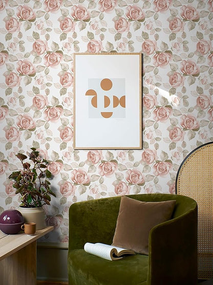 Heroad 16.1''x236'' Vintage Floral Peel and Stick Wallpaper Flower Contact Paper Retro Wall Paper Waterproof Removable Self Adhesive Wallpaper for Bedroom Living Room Cabinet Rose Decor Vinyl Roll
