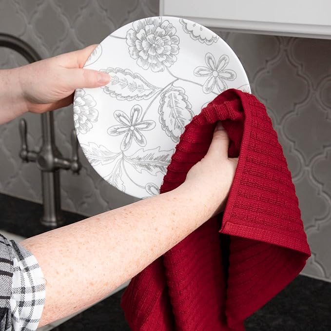 Ritz Royale Collection 100% Combed Terry Cotton, Highly Absorbent, Oversized, Kitchen Towel Set, 28" x 18", 2-Pack, Solid Paprika Red