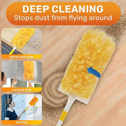 60 Pack Heavy Duty Duster Refills with Extendable 3FT Handle, Multi Surface 360 Disposable Dusters Kit for Cleaning Furniture, Blinds, Ceiling Fan & Electronics