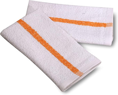 120 PC New Cotton Blend White Restaurant Bar Mops Kitchen Towels (10 Dozen ) (120, Gold Stripe), 32 Oz
