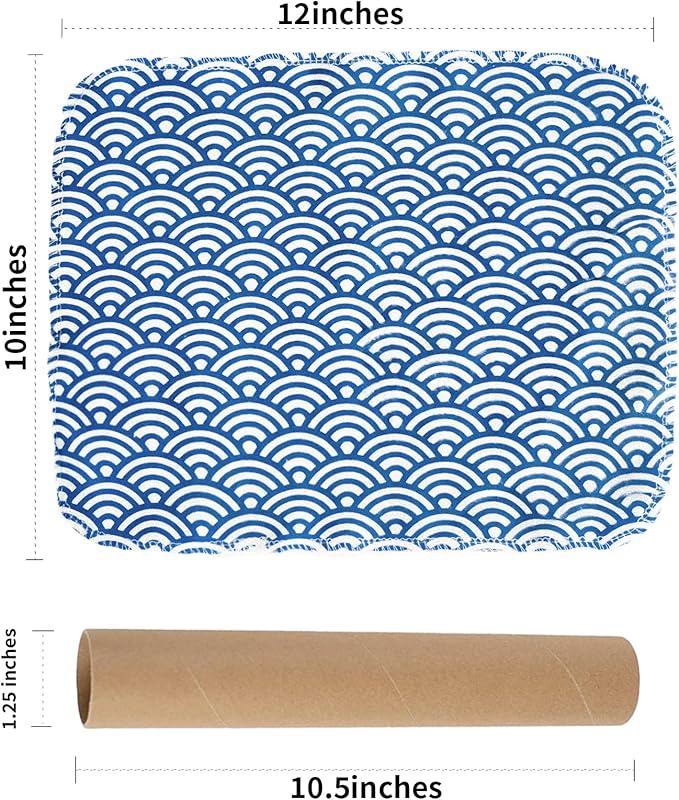 Reusable Paper Towels Washable，Pack of 12 Paperless Napkins Flannel Cotton Cloth 10"X12"with Cardboard Roll，Made to Last - Cut Back and Waste Less Eco Friendly（Wave）