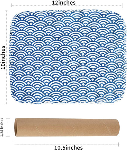 Reusable Paper Towels Washable，Pack of 12 Paperless Napkins Flannel Cotton Cloth 10"X12"with Cardboard Roll，Made to Last - Cut Back and Waste Less Eco Friendly（Wave）