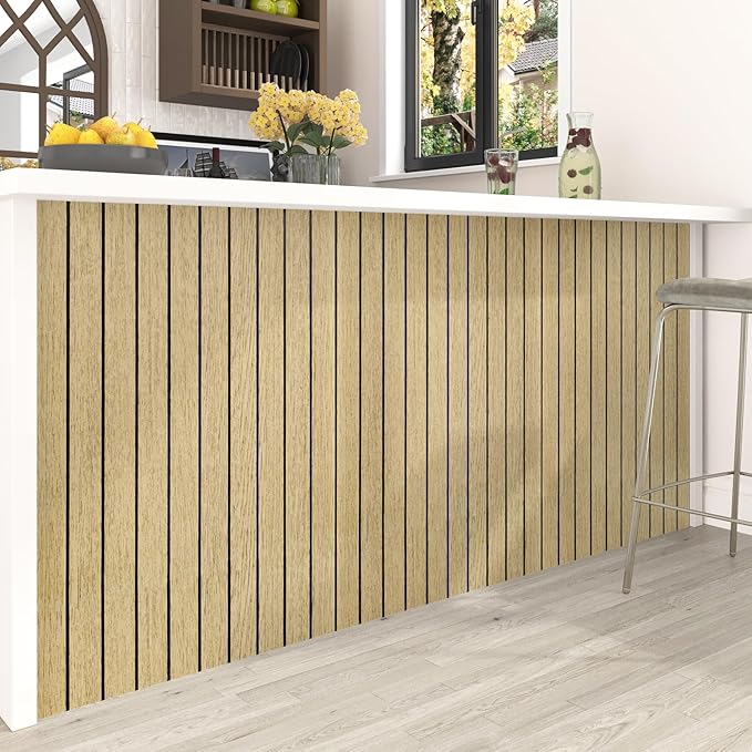 Wallercity Brown Wood Slat Wall Paneling for Interior Walls Removable Soundproof Wall Panels 3D Textured Peel and Stick Wood Panel Flexible Light Wooden Panels for Bedroom Office Studio 11.7''x197''