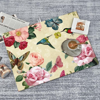 Large Dish Drying Mats For Kitchen Counter Microfiber Kitchen Drying Mat XL Draining Pad Absorbent Quick Drying Dish Mat 18x24 Inch - Birds Floral