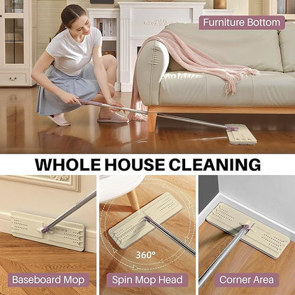 JOYMOOP Flat Mop, Microfiber Mops for Floor Cleaning and Wall Cleaner, 50" Mops with 13" Flat Head with a Microfiber Mop Pad - Beige & Blush Brown