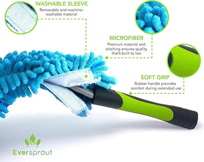 EVERSPROUT Duster 3-Pack | Hand-Packaged Cobweb Duster, Microfiber Feather Duster, Flexible Ceiling Fan Duster | Twists onto Standard ACME Threaded Poles (Pole Sold Separately) (Medium-Stiff Bristles)