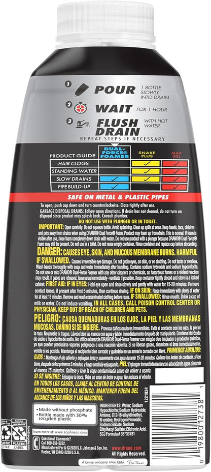 Drano Dual-Force Foamer Clog Remover, 17 oz (Pack of 5)