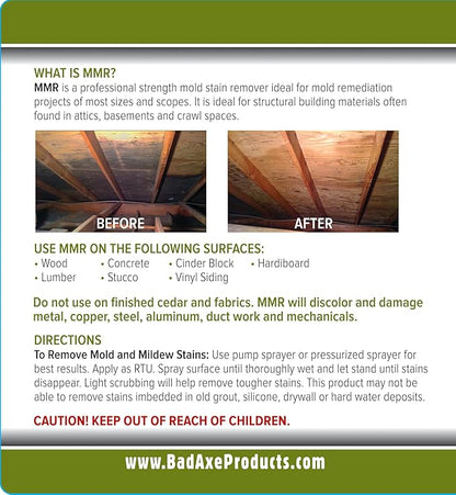Bad Axe MMR Instant Mold Stain and Mildew Stain Remover - Professional Strength, Contractor Grade Cleaning Solution, Professional Quality Formula, Odor Removal, 1 Gallon (1)