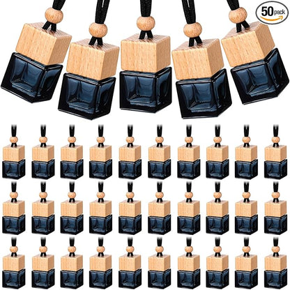 BBTO 50 Pcs Hanging Car Air Freshener Black Car Diffuser Bottles Empty Glass Perfume Bottle Freshener Diffuser Bottles Pendant for Essential Oil Fragrance Aromatherapy Ornament(Cube)
