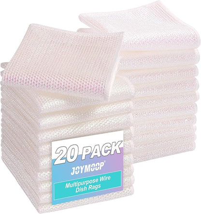 JOYMOOP Multipurpose Wire Dish Rags 10" x 10", Rainbow Laser Dish Cloths for Washing Dishes, Reusable Cleaning Cloths, Non-Scratch Wire Dishwashing Rags for Dishes, Glass, Stainless Steel - 20 Pack