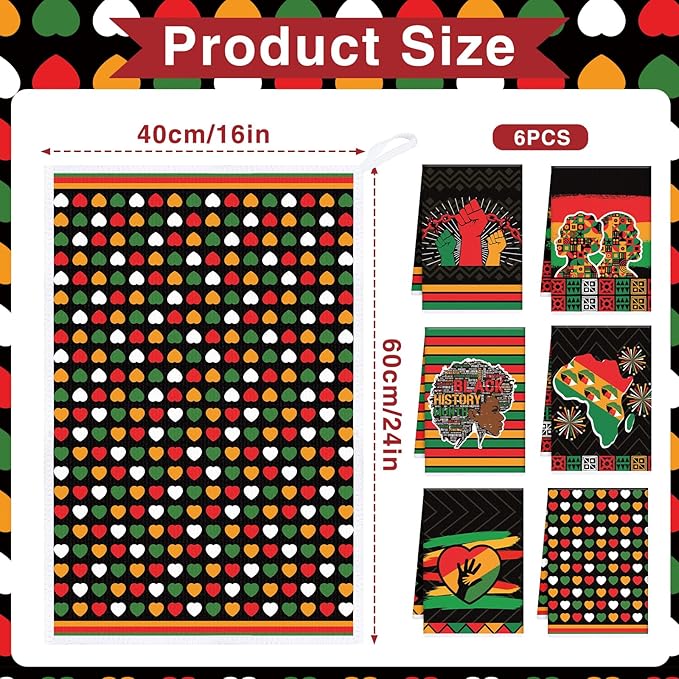 Black History Month Kitchen Towels, 6PCS Dish Towels Gifts for Cooking Cleaning, African American Month Absorbent Tea Towel with Hanging Loop for Home Decor(16 X 24 Inches)
