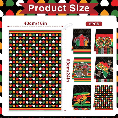Black History Month Kitchen Towels, 6PCS Dish Towels Gifts for Cooking Cleaning, African American Month Absorbent Tea Towel with Hanging Loop for Home Decor(16 X 24 Inches)