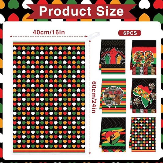 Black History Month Kitchen Towels, 6PCS Dish Towels Gifts for Cooking Cleaning, African American Month Absorbent Tea Towel with Hanging Loop for Home Decor(16 X 24 Inches)