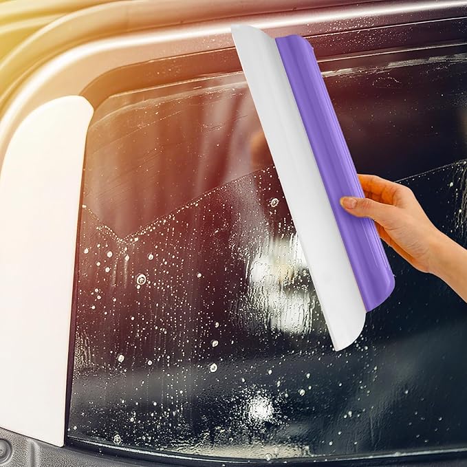 2 Pack 14 inch Car Drying Squeegee Longer Silicone Automotive Water Wiper Flexible Auto T-Bar Rubber Blade for Car Windshield Glass Window Bathroom Shower Squeegees Wash Tool (Purple)