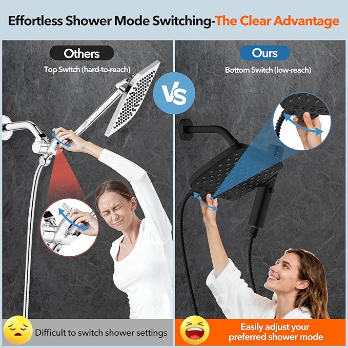 JDO High Pressure Shower Head, 7 Spray Modes Rain Shower Heads with Handheld Spray Combo,Dual Showerhead with 10 Inch Rainfall Spray, Detachable Hand Held Shower, Stainless Steel Hose, Power Wash