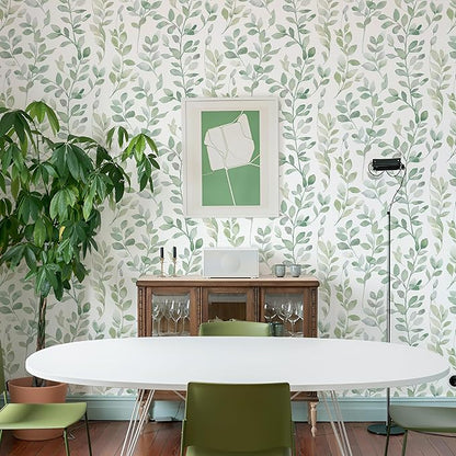 MelunMer Modern Leaf Peel and Stick Wallpaper Boho Green Contact Paper for Cabinets Self-Adhesive Removable Wallpaper for Bedroom Decor Botanical Contact Paper Bathroom Waterproof 787inL17.3inW
