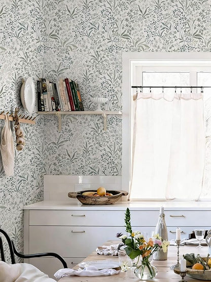 Heroad Peel and Stick Wallpaper Green Contact Paper 17.3''x78.7'' Floral Wall Paper Boho Removable Self Adhesive Wallpaper for Cabinets Drawers Liner for Bedroom Bathroom Waterproof Decor Vinyl Roll