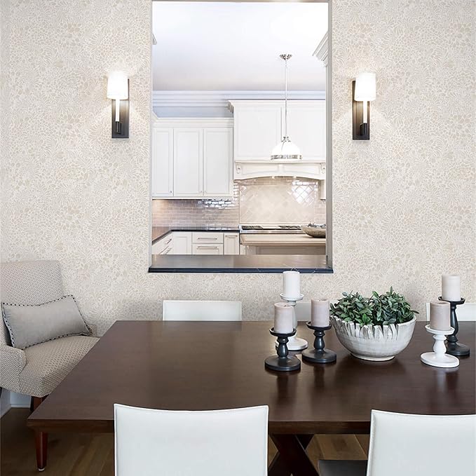 Heroad Peel and Stick Wallpaper Contact Paper Modern Wall Paper Boho Floral Removable Beige Self Adhesive Wallpaper for Bedroom Living Room Walls Bathroom Waterproof Vinyl Roll 17.3''x78.7''