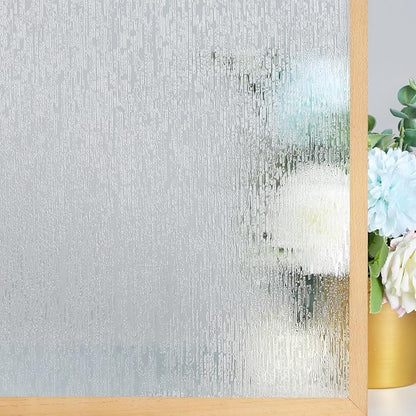 rabbitgoo Window Privacy Film Frosted Glass Clings, Decorative Sun UV Blocking Static Cling Window Covering, Removable Frosting Sticker for Home, Rain Silk, 17.5 x 78.7 Inches
