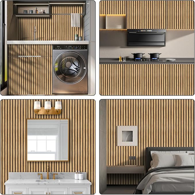 Arthome 17''x240'' Wood Slat Wallpaper Peel and Stick Self Adhesive Wood Wallpaper PVC Vinyl Decorative Removable Wallpaper Waterproof Faux Wood Grating Stripe Contact Paper for Living Room Bedroom