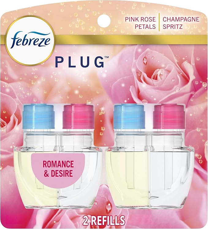 Febreze Plug In Air Freshener, Odor-Fighting Scented Oil Refill, Air Fresheners for Home and Bathroom and Kitchen, Long Lasting for Strong Odors, Romance & Desire Scent, 0.87oz Refills, 2 Count