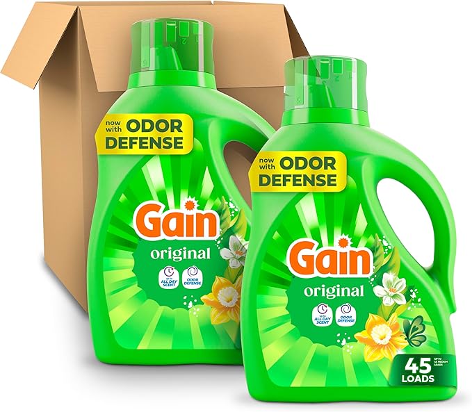 Gain Liquid Laundry Detergent, Original Scent, Freshness + Odor Fighting, High Efficiency Washing Machine Liquid Cleaning Soap, 60 fl oz, Pack of 2 (Packaging May Vary)