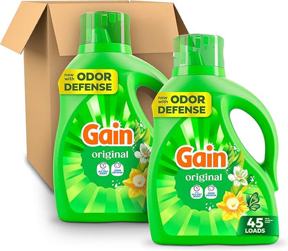 Gain Liquid Laundry Detergent, Original Scent, Freshness + Odor Fighting, High Efficiency Washing Machine Liquid Cleaning Soap, 60 fl oz, Pack of 2 (Packaging May Vary)