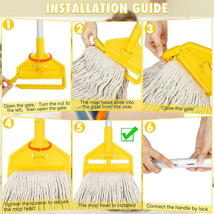 Commercial Mop Industrial Cotton Mop with Extra Replacement Head,Looped-End Heavy Duty String Wet Mops with Long Handle for Home,Garage,Office, Workshop, Warehouse Floor Cleaning
