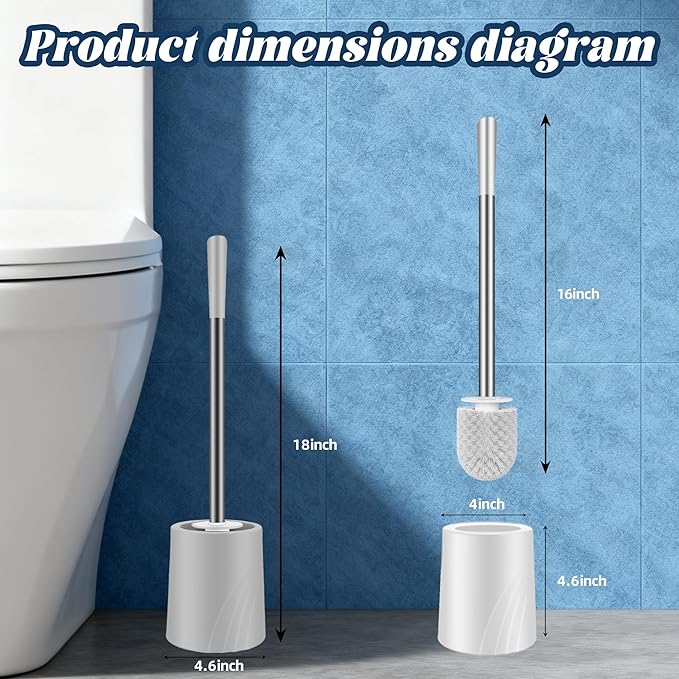 Toilet Brush and Holder Set, 3 Pack Toilet Cleaner Brush, Stainless Steel Toilet Brush with Long Handle for Deep Cleaning Bathroom Accessories White